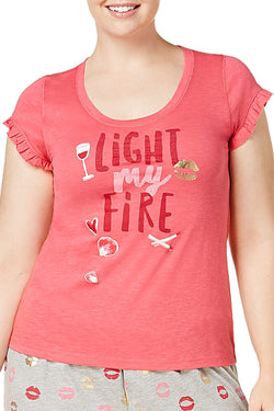 Hue Honeysuckle Light My Fire Graphic-Print Ruffle-Sleeve Lounge Tee thumbnail 2