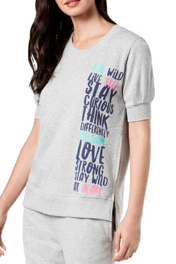 Hue Stone-Heather Love-Strong Graphic-Print Short-Sleeve Lounge Top thumbnail 1