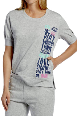 Hue Stone-Heather Love-Strong Graphic-Print Short-Sleeve Lounge Top thumbnail 2