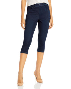 Hue Ultra Soft Denim High Waist Short Capri Leggings Black Indigo Wash thumbnail 1