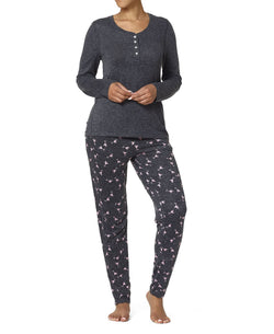 Hue Wo Margaricious Henley Pajama Set Black thumbnail 1