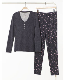 Hue Wo Margaricious Henley Pajama Set Black thumbnail 2