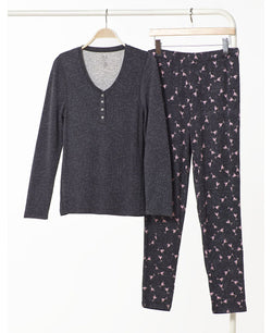 Hue Wo Margaricious Henley Pajama Set Black thumbnail 2