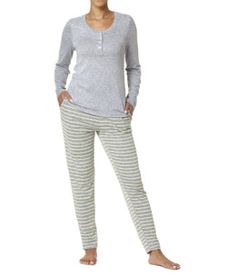 Hue Wo Ribbed Henley Pajama Set Sleet thumbnail 1