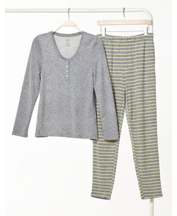 Hue Wo Ribbed Henley Pajama Set Sleet thumbnail 3