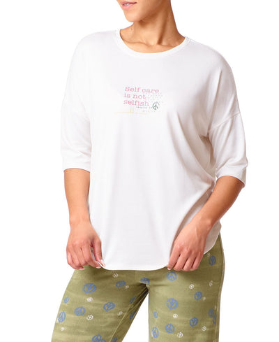 Hue self Care 3/4 Sleeve Scoop Neck Pullover Pajama Top Gardenia