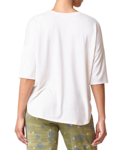 Hue self Care 3/4 Sleeve Scoop Neck Pullover Pajama Top Gardenia