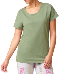 Hue solid Short Sleeve Round Neck Sleep T-shirt Olivine thumbnail 1