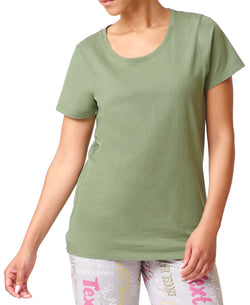 Hue solid Short Sleeve Round Neck Sleep T-shirt Olivine thumbnail 1