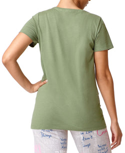 Hue solid Short Sleeve Round Neck Sleep T-shirt Olivine thumbnail 2