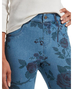 Hue wo Faded Floral Ultra Soft Denim High Waist 7/8 Legging Blue thumbnail 2