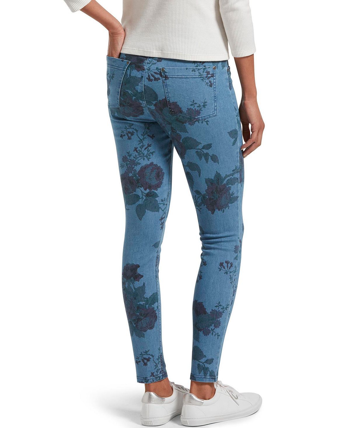 Hue wo Faded Floral Ultra Soft Denim High Waist 7/8 Legging Blue