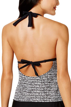 Hula Honey Bump in the Road PushUp Halter Tankini Top in Black/White thumbnail 3