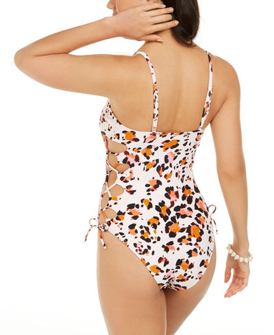 Hula Honey Juniors' Wild About You Printed Side-lace One-piece Swimsuit Leopard Multi