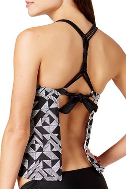 Hula Honey Maze Muse Halter Tankini Top in Black/White thumbnail 3