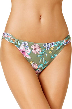 Hula Honey Tropic Romance Printed Hipster Bikini Bottom in Olive thumbnail 2