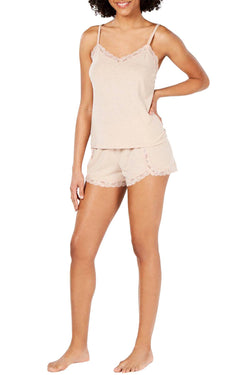 INC International Concepts Lace Trim 2pc Sparkle Lounge Set in Cashew Butter thumbnail 4