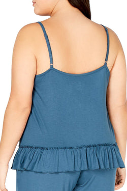 INC International Concepts PLUS Ultra Soft Ruffle Flounce Top in Teal Enamel thumbnail 2