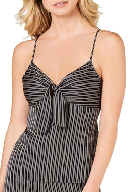 INC International Concepts Striped Satin Lounge Tank in Black thumbnail 1