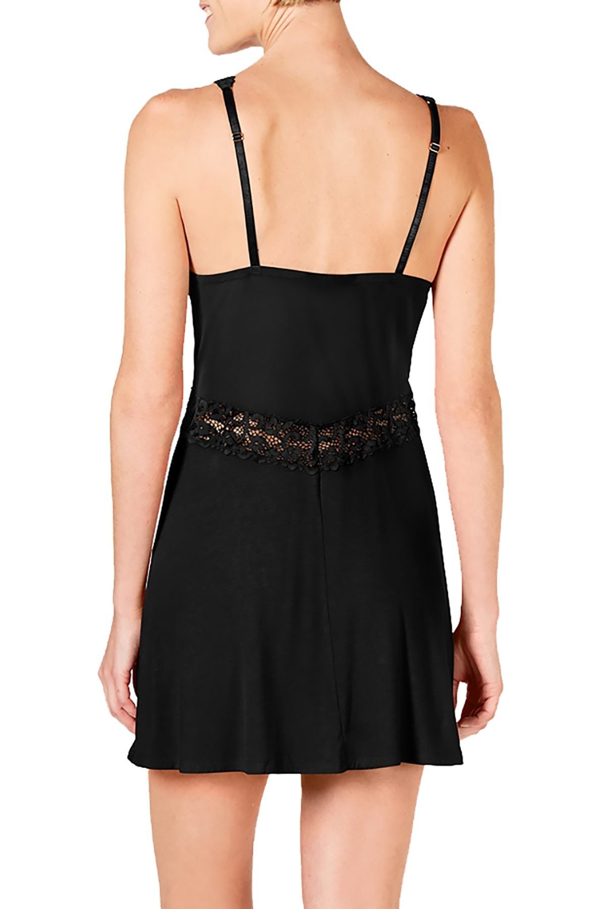 INC International Concepts Ultra Soft Lace Detail Chemise in Deep Black