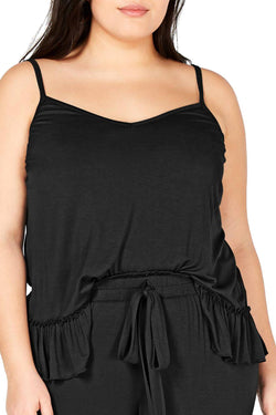 INC International Concepts Ultra Soft Ruffle Flounce Lounge Top in Deep Black thumbnail 2
