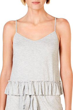 INC International Concepts Ultra Soft Ruffle Flounce Lounge Top in Pearl Grey Heather thumbnail 1