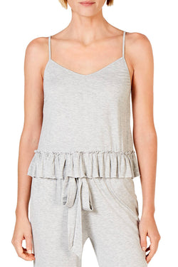 INC International Concepts Ultra Soft Ruffle Flounce Lounge Top in Pearl Grey Heather thumbnail 2
