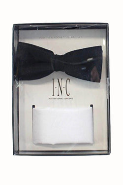 INC International Concepts White Pre-Tied Velvet Bow Tie Pocket Square Set Black thumbnail 2