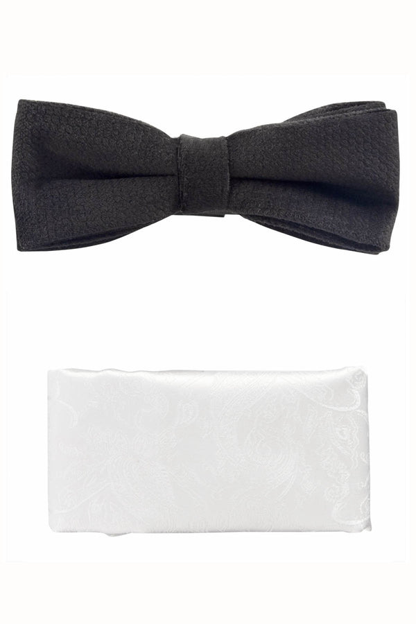INC International Concepts White Pre-Tied Velvet Bow Tie Pocket Square Set Black