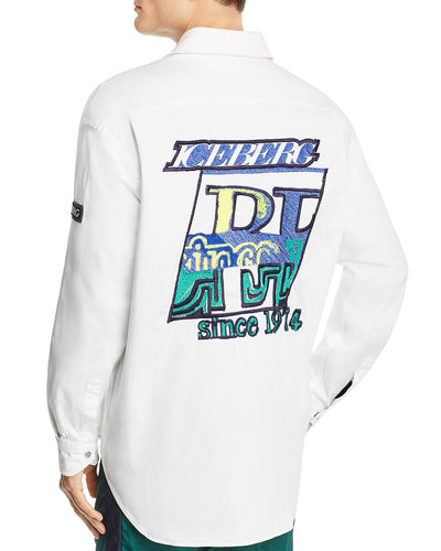 Iceberg Embroidered Denim Shirt Jacket White