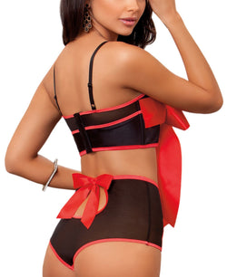 Icollection I'm Yours Satin Bow Open Cup 2pc Lingerie Set Red thumbnail 2
