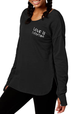 Ideology Noir Black Graphic Strappy Back Long Sleeve Top thumbnail 1