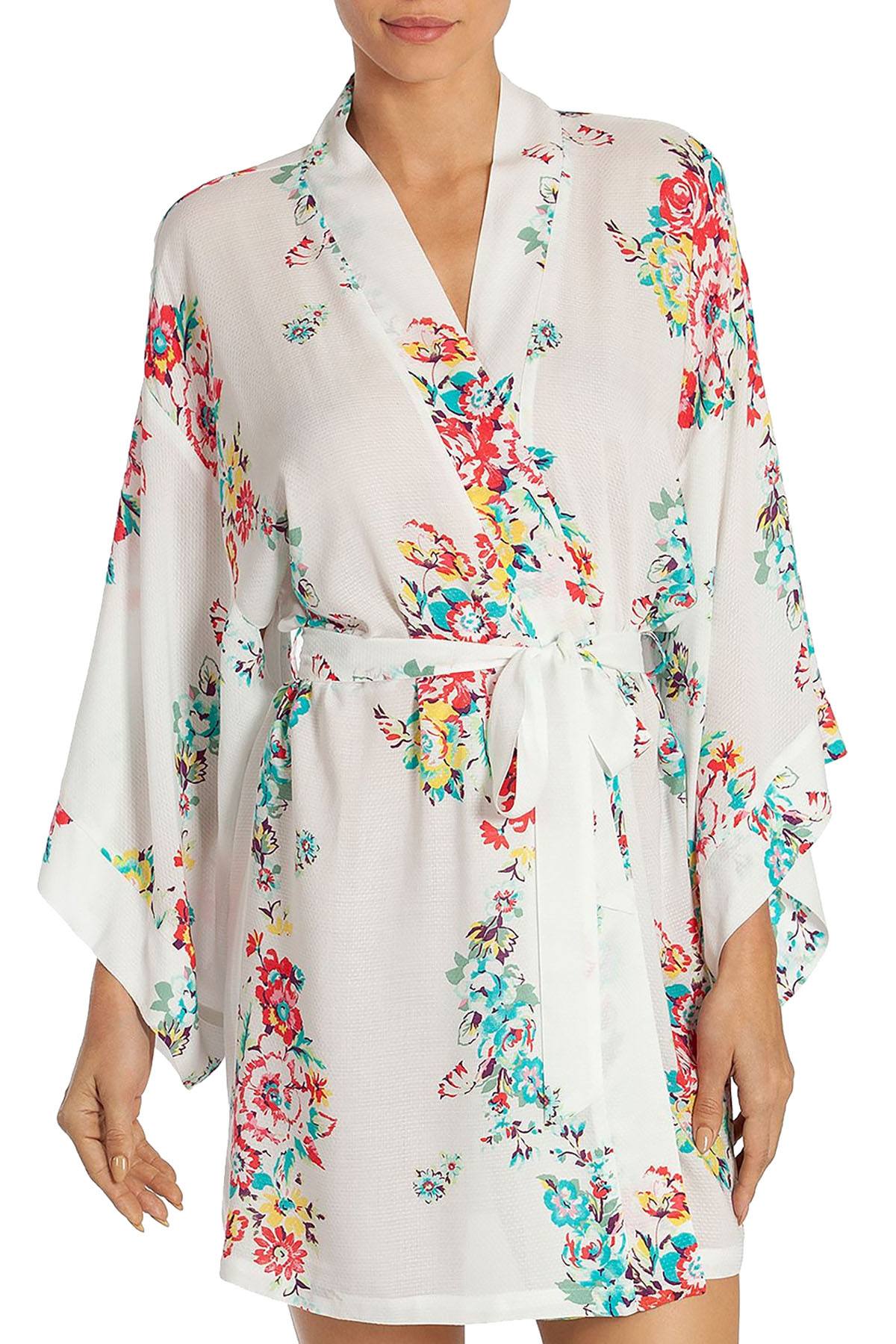 In Bloom By Jonquil Floral Wrap Robe in Ivory