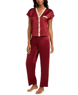 Inc International Concepts I.n.c. Metallic-trim Matte Satin Pajama Set Cherry Pie thumbnail 1