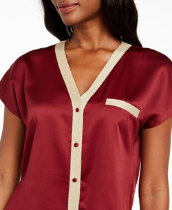 Inc International Concepts I.n.c. Metallic-trim Matte Satin Pajama Set Cherry Pie thumbnail 2