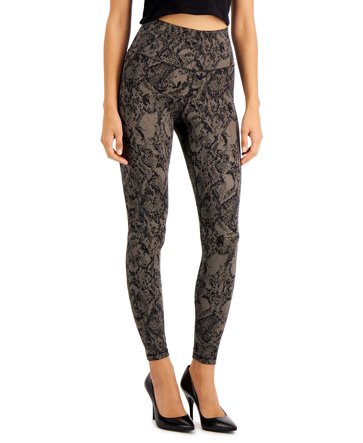 Inc International Concepts Inc Snakeskin-print Compression Leggings Black