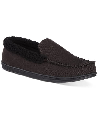 Isotoner Brushed Knit or Plaid Lewis Moccasin Slipper with Fleece Lining and Memory Foam