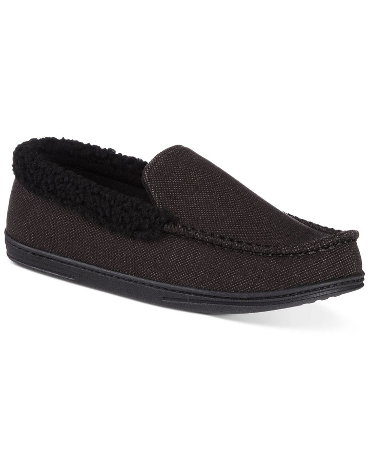 Isotoner Brushed Knit or Plaid Lewis Moccasin Slipper with Fleece Lining and Memory Foam