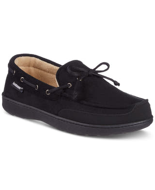 Isotoner Water Repellent Microsuede Carter Boater Moccasin Slipper with Memory Foam