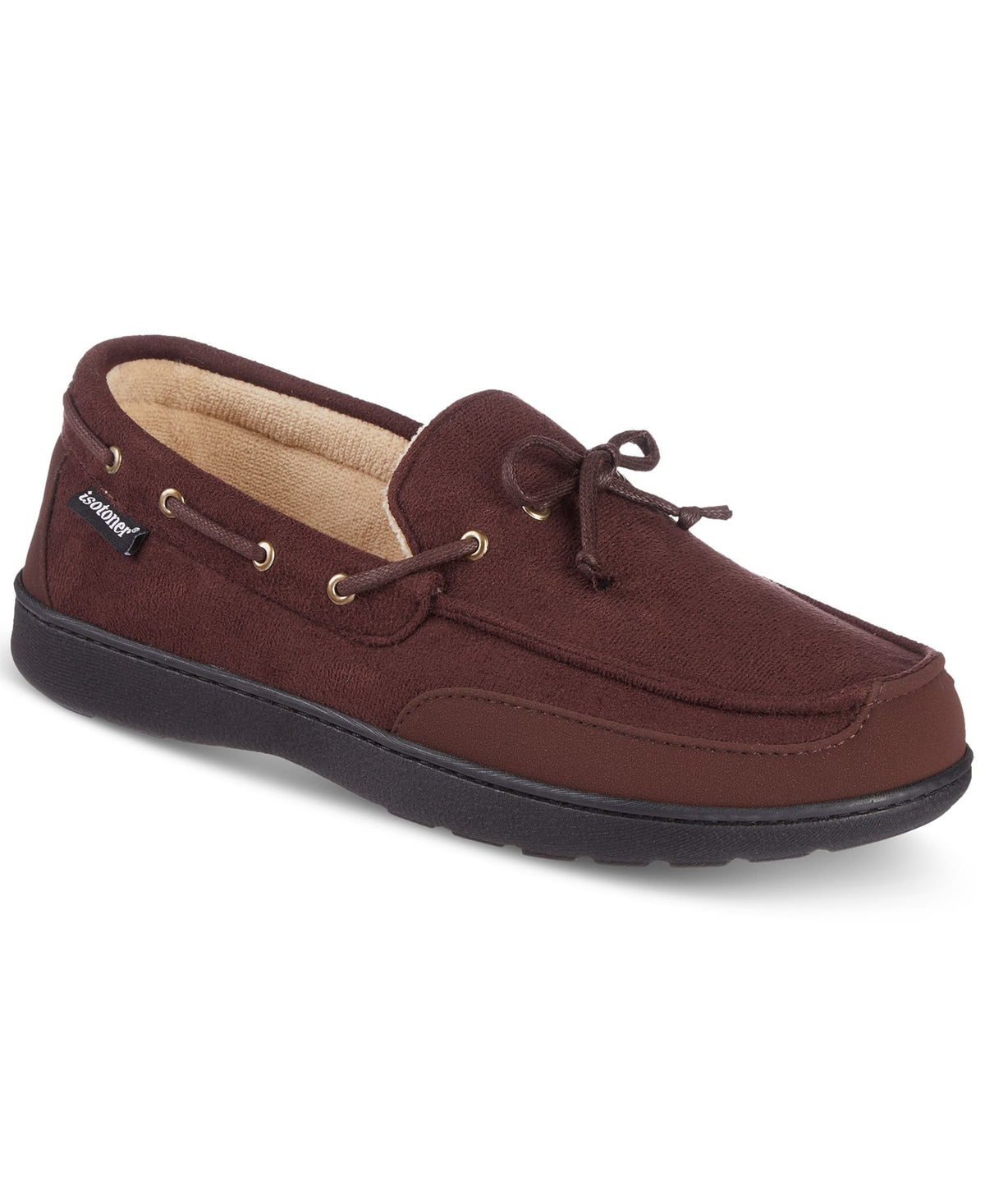 Isotoner Water Repellent Microsuede Carter Boater Moccasin Slipper with Memory Foam