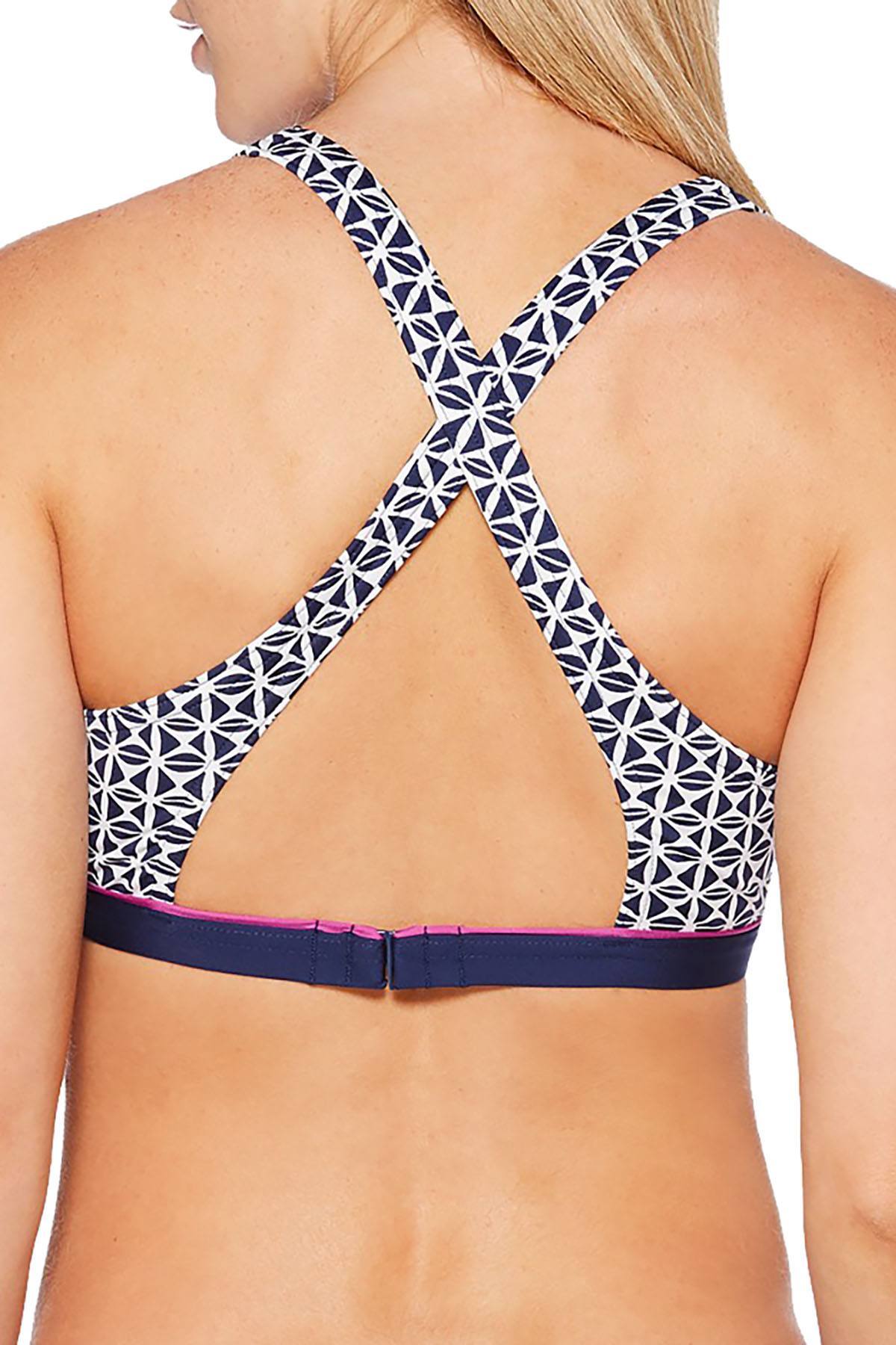 JAG Tiki Twist Front Crossback Bikini Top in Navy