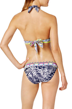 JAG Tropical Palm Halter Bikini Top in Navy/Bleu Marine thumbnail 3