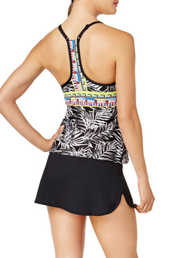 JAG Tropical Palm Racerback Tankini Top in Black thumbnail 2