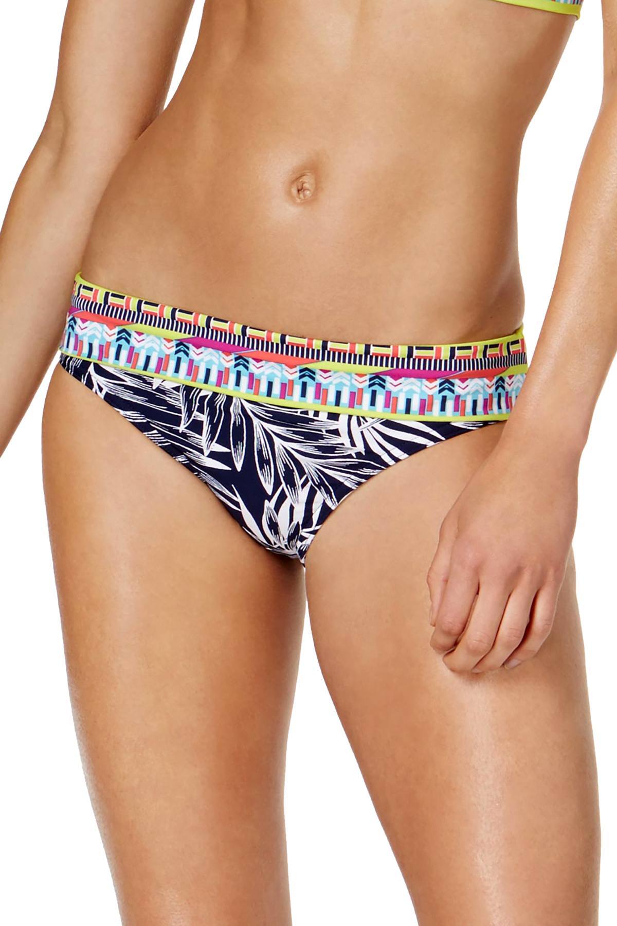 JAG Tropical Palm Retro Hipster Bikini Bottom in Navy/Bleu Marine