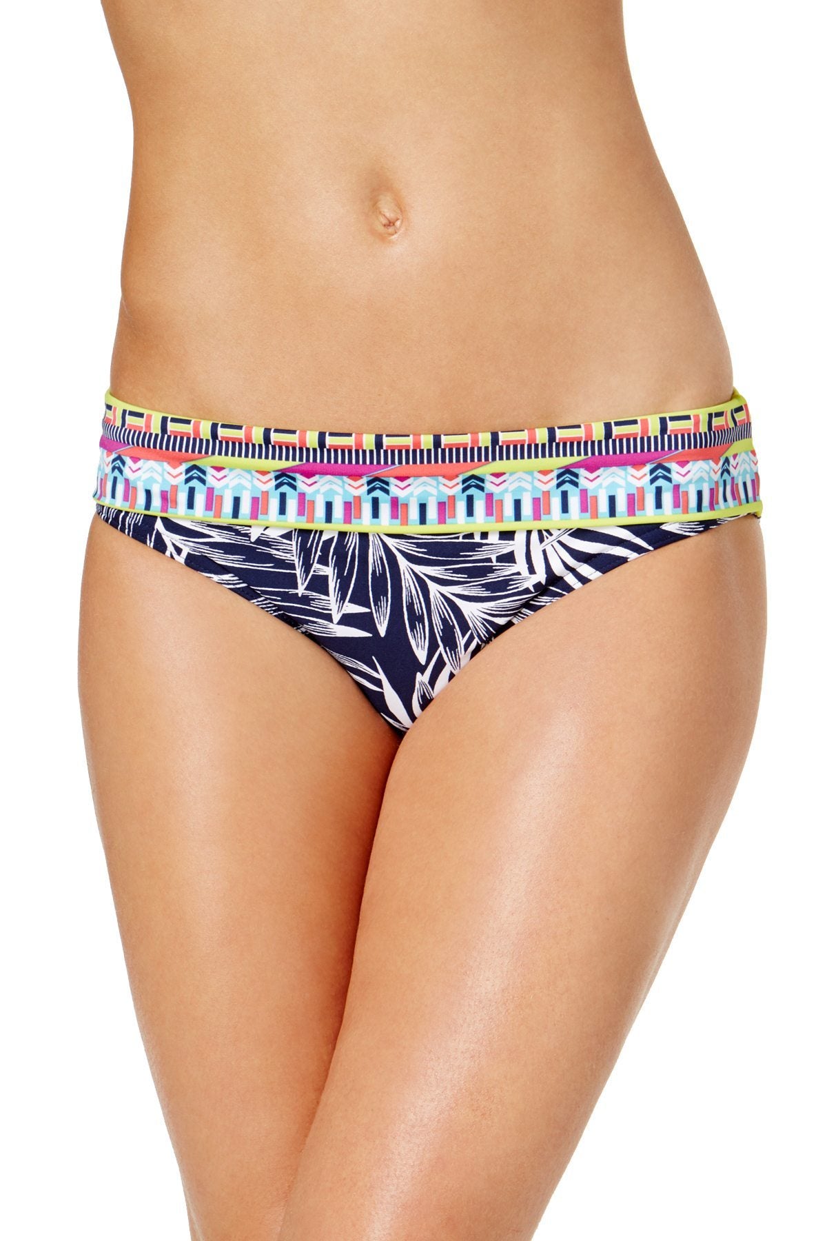 JAG Tropical Palm Retro Hipster Bikini Bottom in Navy/Bleu Marine