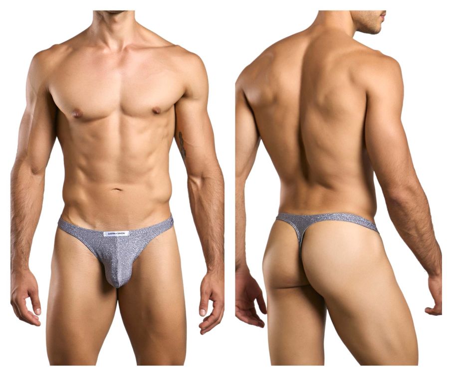 JUSTIN+SIMON Men's Underwear XSJ03 Classic Thongs Color Lurex Gray