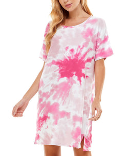 Jaclyn Intimates Super-soft Short Sleeve Sleep Shirt Daydream Tie Dye White thumbnail 4