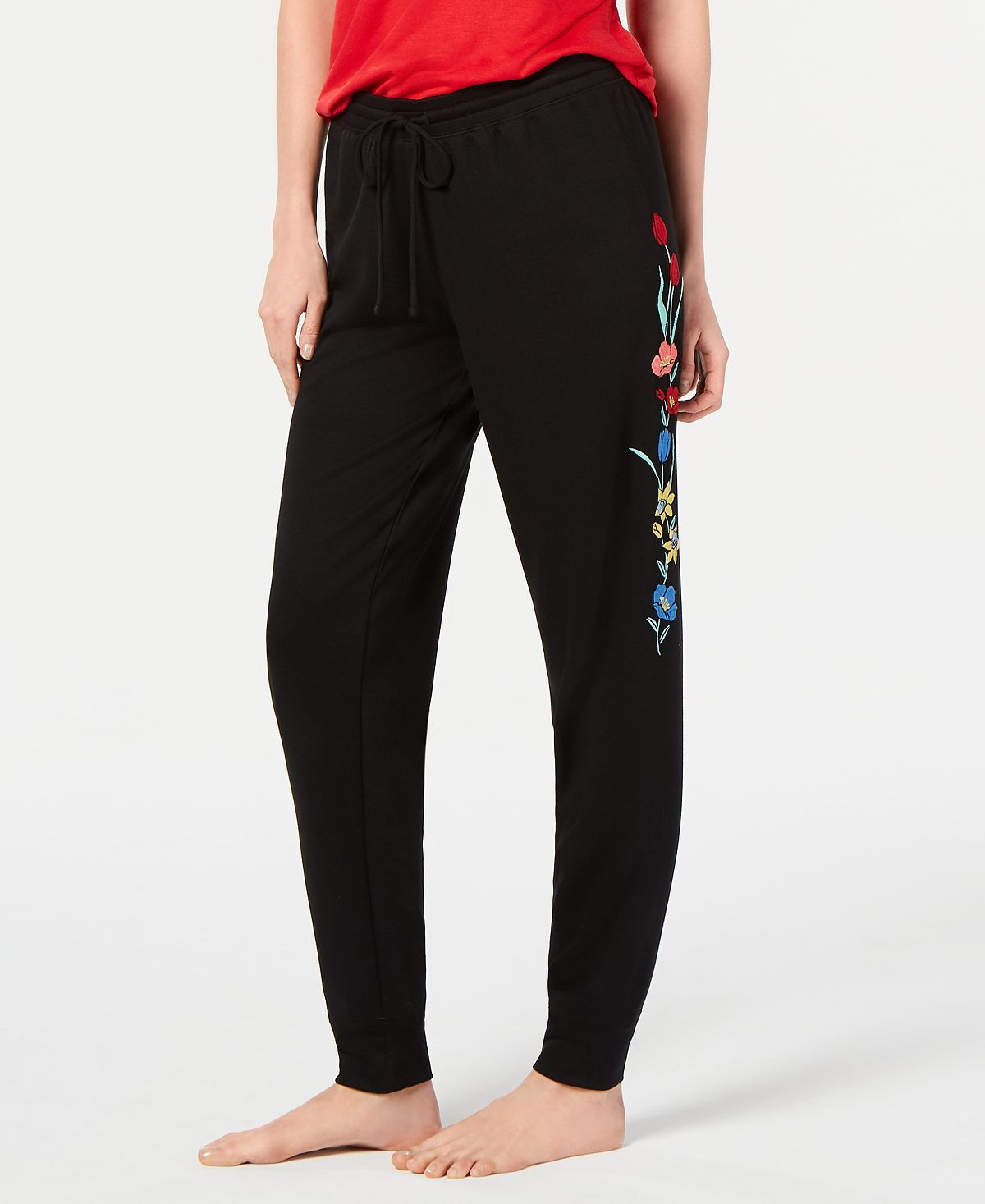 Jenni Embroidered Jogger Pajama Pants Wildflowers