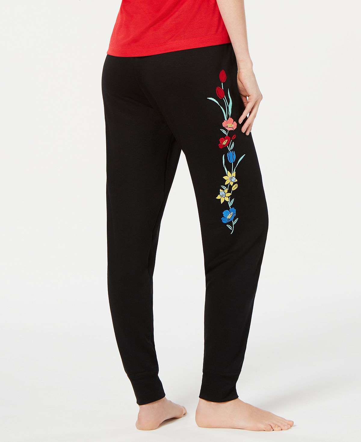 Jenni Embroidered Jogger Pajama Pants Wildflowers