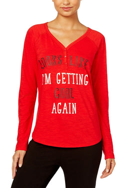 Jenni Graphic Print Henley in Coal Again Red thumbnail 1